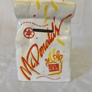 Vintage 90's Mcdonald's Ceramic Collectible Paper To Go Bag Coin Bank Rare